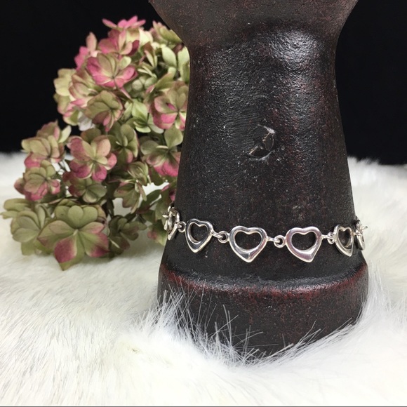 Sterling Silver Heart Link Bracelet FAS 925 - Picture 2 of 5
